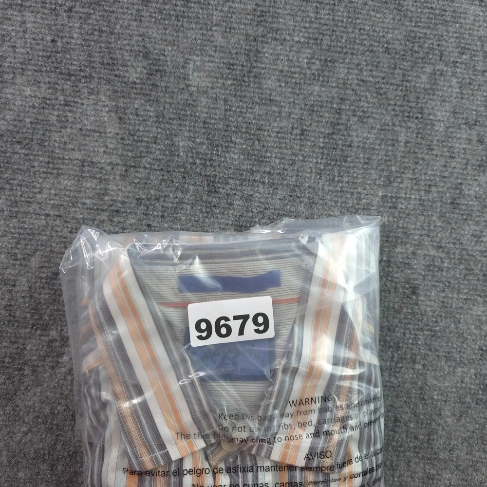 Tommy Bahama Shirt Medium‎ Orange Gray Vertical Striped Long Sleeve Button Up